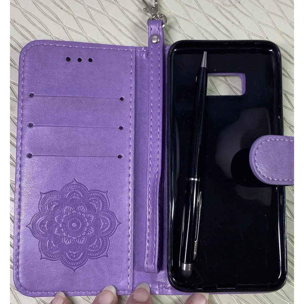 SAMSUNG GALAXY S8 Pro Case‎ Purple Mandala Phone Case W/Wrist Strap NEW 6x3x1/2